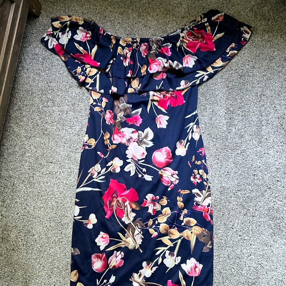 Floral navy off the shoulder dress size M